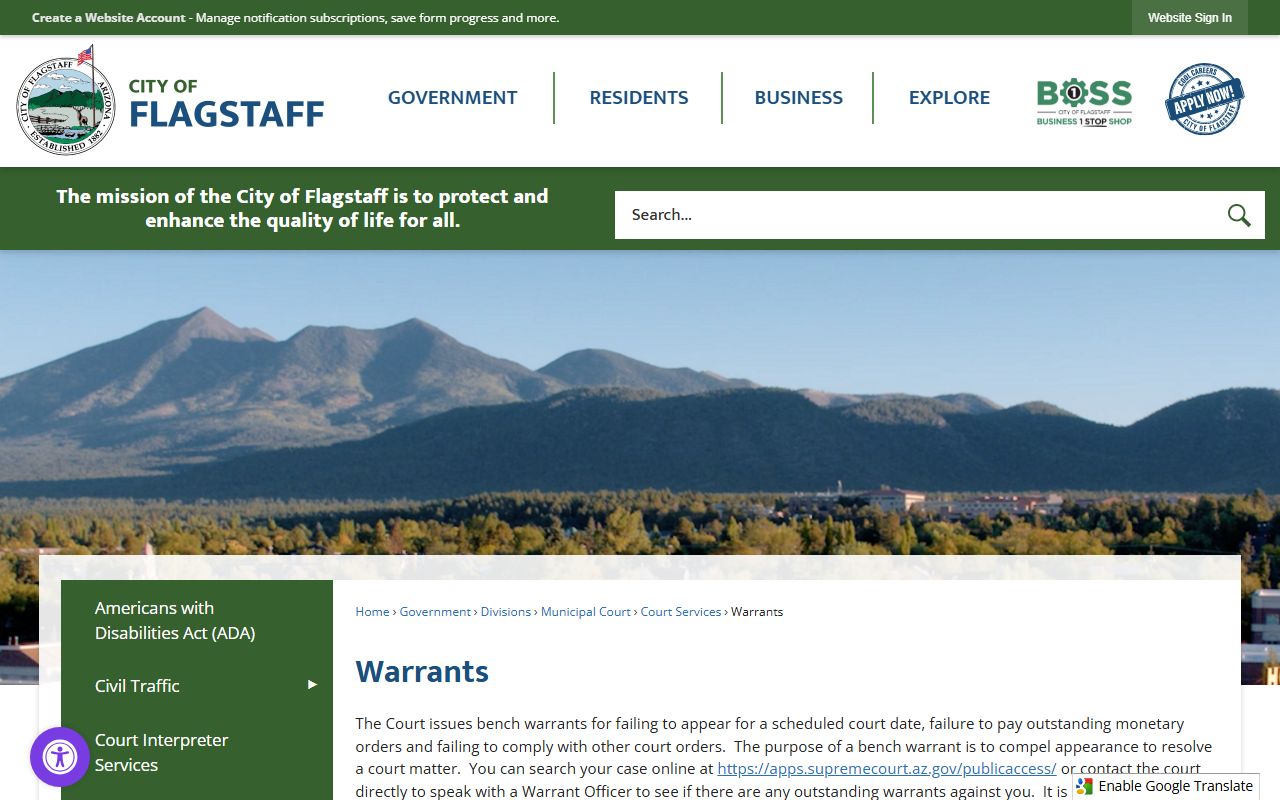 Flagstaff Municipal Court warrants page