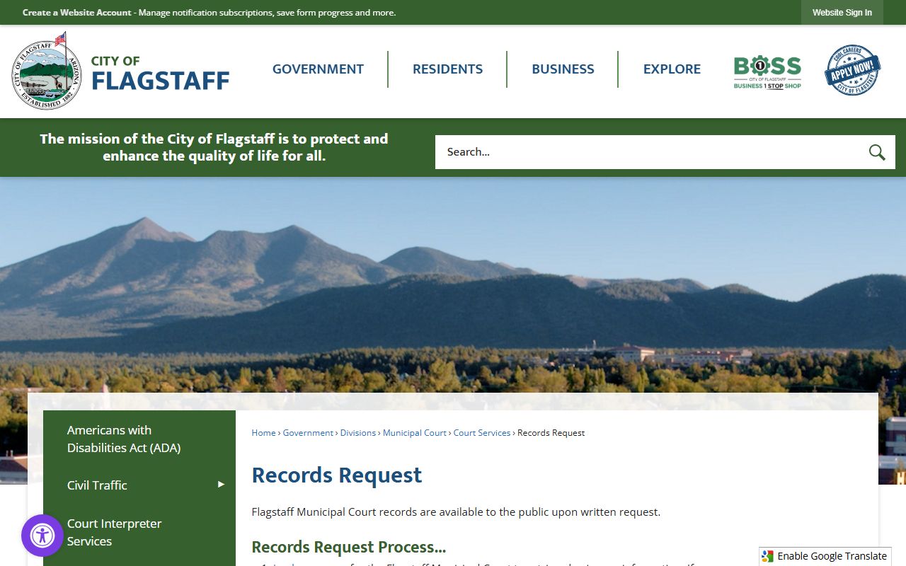 Flagstaff records request page