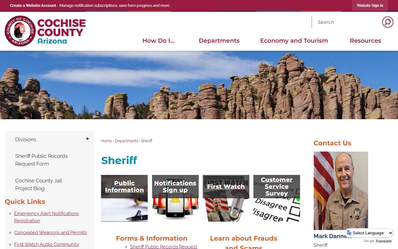 Cochise County Sheriff's Office main page