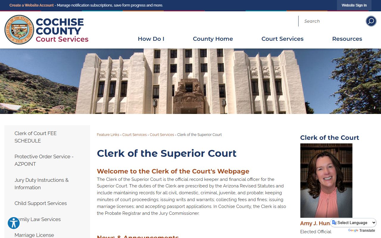 Cochise County Clerk of Superior Court page