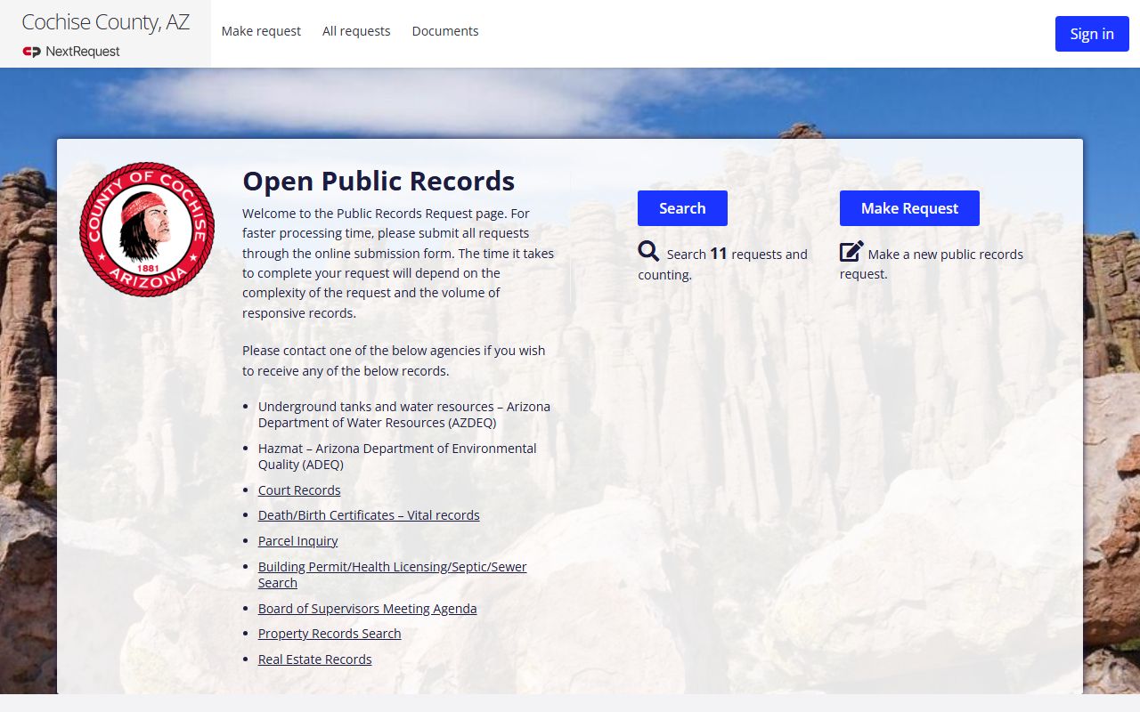 Cochise County NextRequest records portal