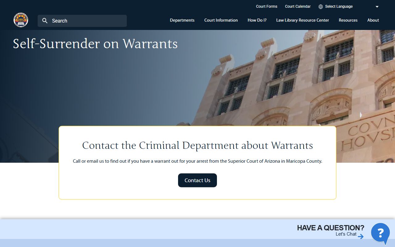 Maricopa County Superior Court warrant information page