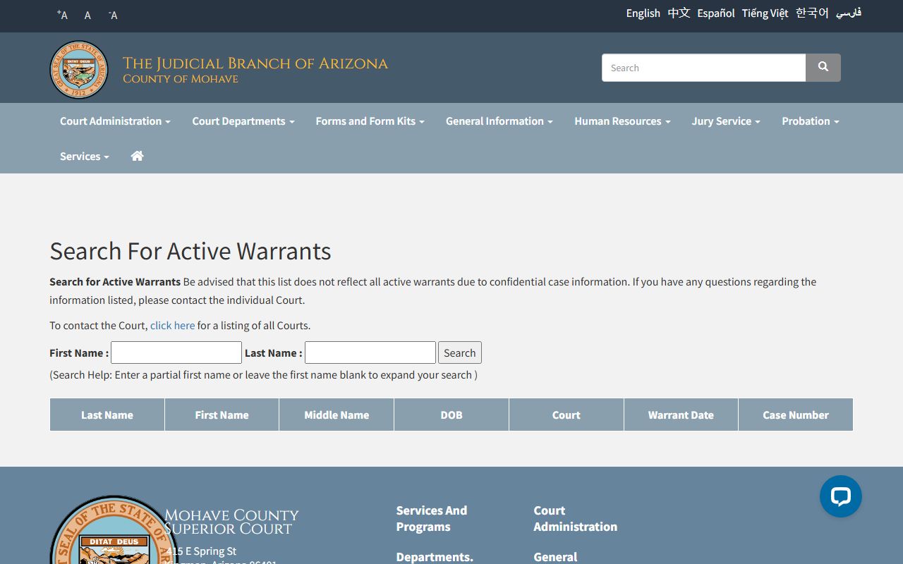 Mohave County active warrant search database