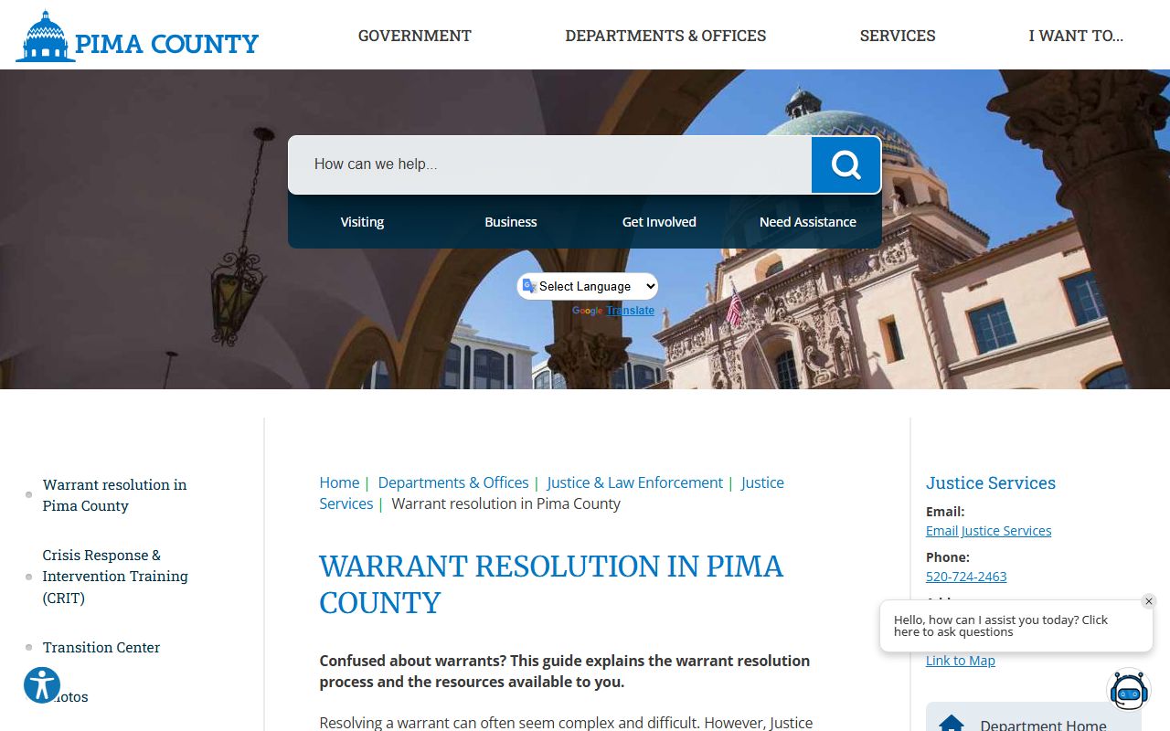 Pima County warrant resolution information page