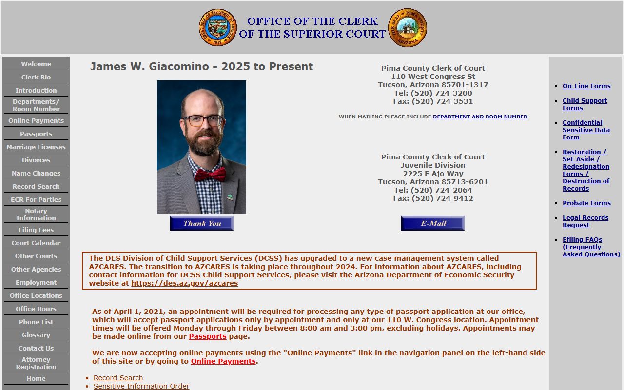 Pima County Clerk of Superior Court homepage