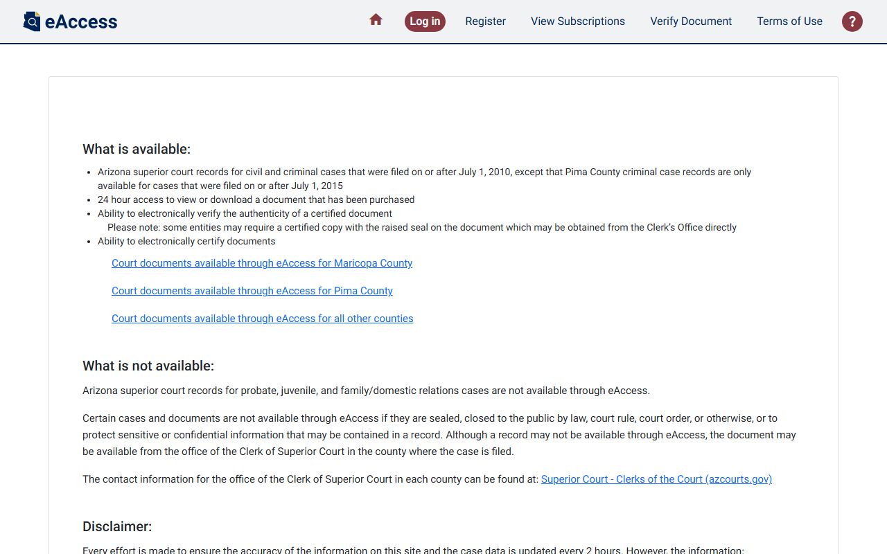 Arizona eAccess case lookup for Pinal County